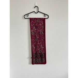 Banjara Burgundy Embroidered Beaded Sequin Paisley Floral Velvet Scarf OS Boho